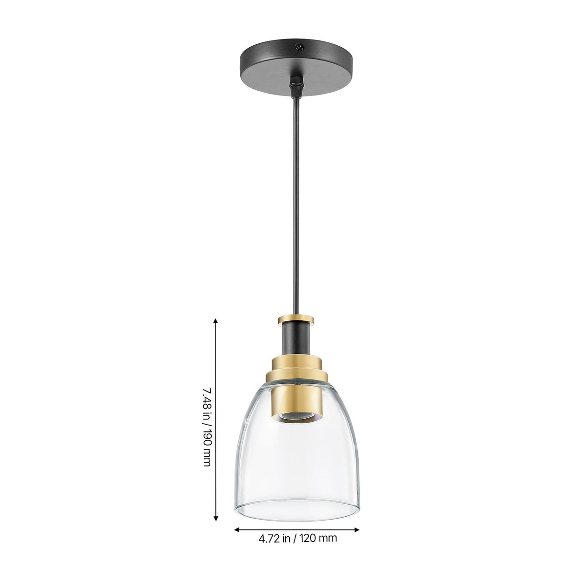 1-Light Pendant Light, 2 Pack, Kitchen Island Lights with Clear Glass Shade & Hanging Cord, Black and Gold Finish, Adjustable Height, Pendant Lighting for Bedroom, Hallway, Entryway, Kitchen