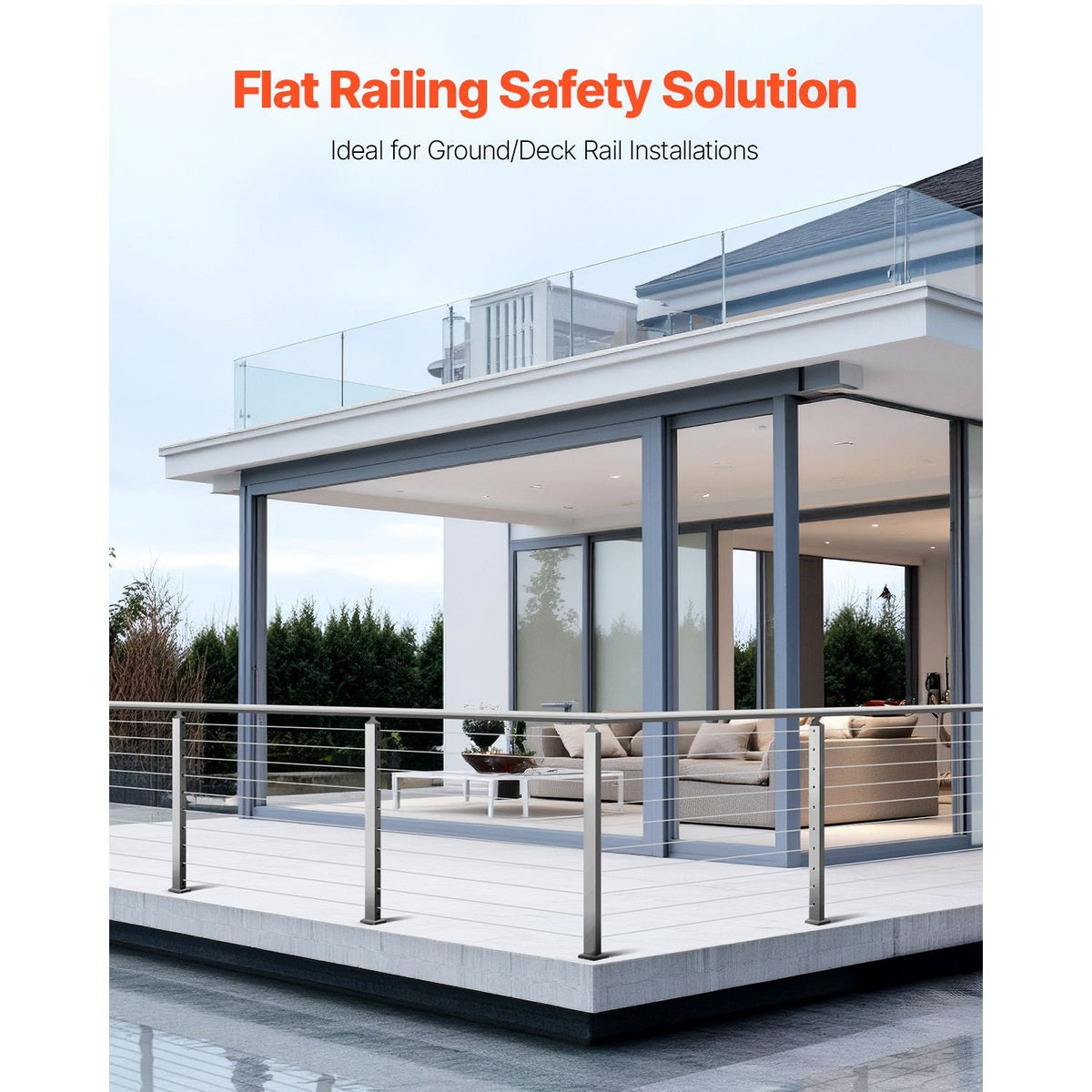 1-Pack Cable Railing Post, 36x2x2 In Horizontal-Hole Deck Railing Post with Pre-Drilled Holes, Stainless Steel Cable Rail Post with Horizontal and Curved Bracket, Silver, 1JZLGZXYS91466KZK001V0