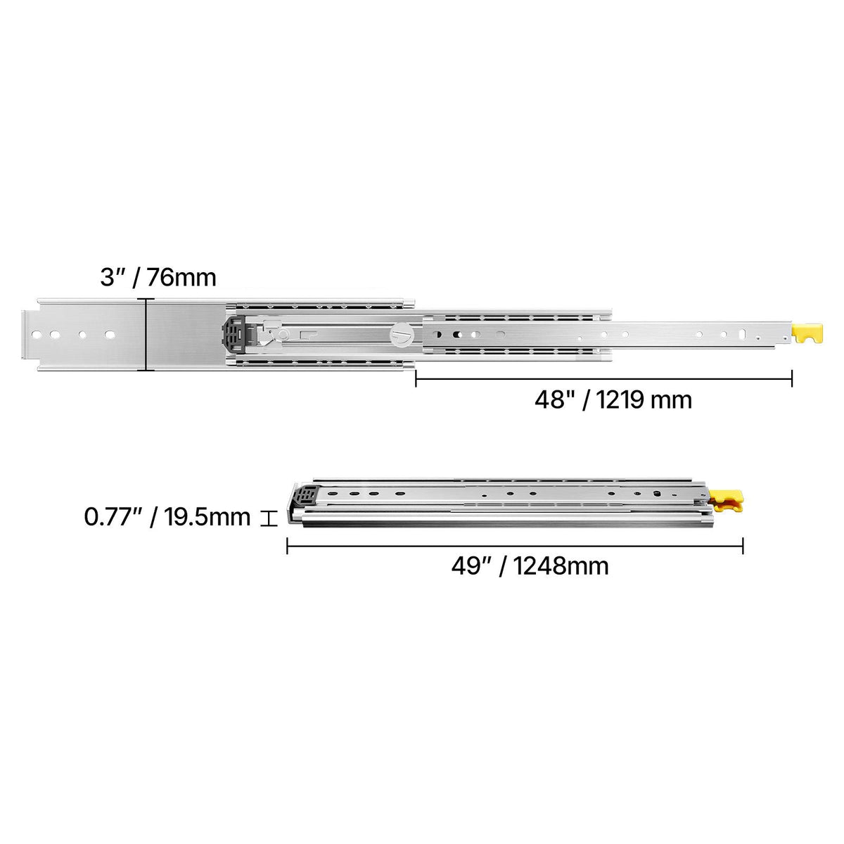 1 Pair Full Extension Drawer Slides 18 20 22 28 30 32 36 38 40 44 48 52 56 60 in, 500 lbs Load Capacity Locking Drawer Slides, Ball Bearing with Lock Side Mount Drawer Slide Rail