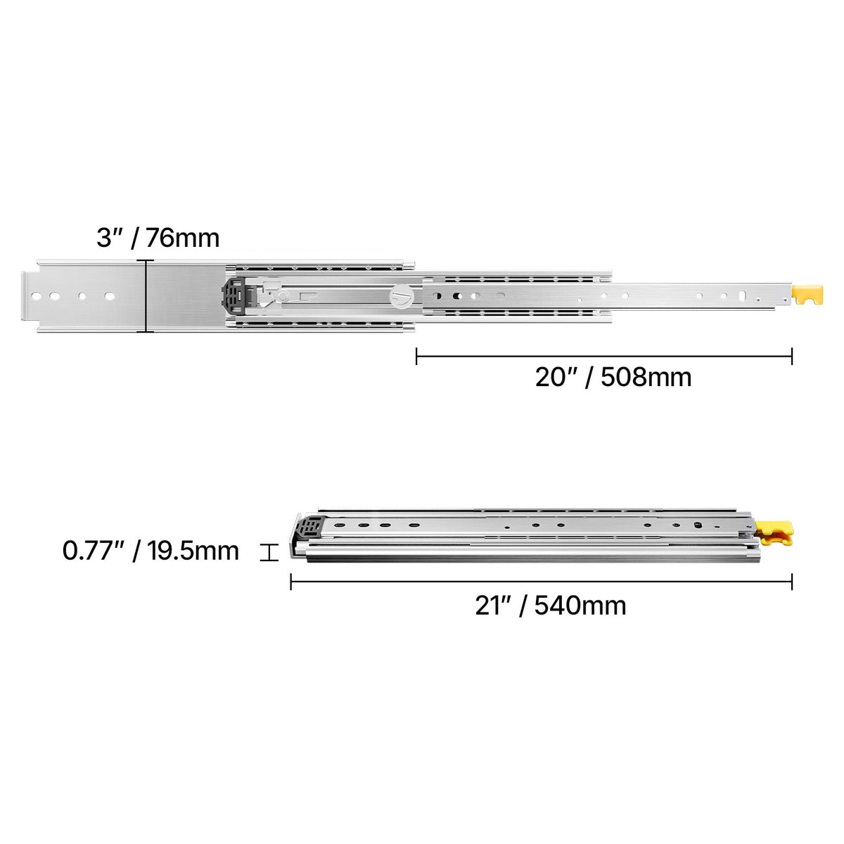 1 Pair Full Extension Drawer Slides 18 20 22 28 30 32 36 38 40 44 48 52 56 60 in, 500 lbs Load Capacity Locking Drawer Slides, Ball Bearing with Lock Side Mount Drawer Slide Rail
