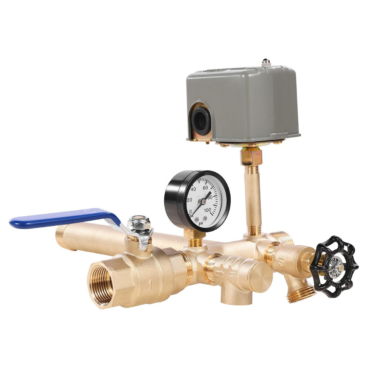 1" x 11" Well Pressure Tank Tee Kit, with 30/50PSI Switch, 8-Pieces Pure Brass Pressure Tank Installation Kit for Water Well, 1 in Gate Valve Included, Fit Most tanks with Diameter up to 16 in
