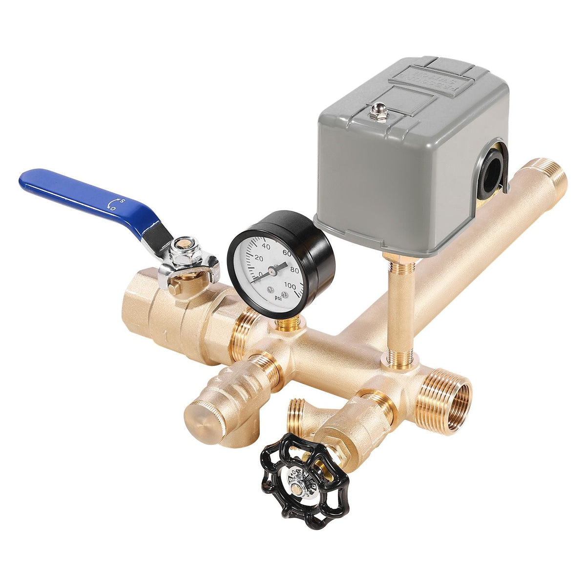 1" x 11" Well Pressure Tank Tee Kit, with 30/50PSI Switch, 8-Pieces Pure Brass Pressure Tank Installation Kit for Water Well, 1 in Gate Valve Included, Fit Most tanks with Diameter up to 16 in