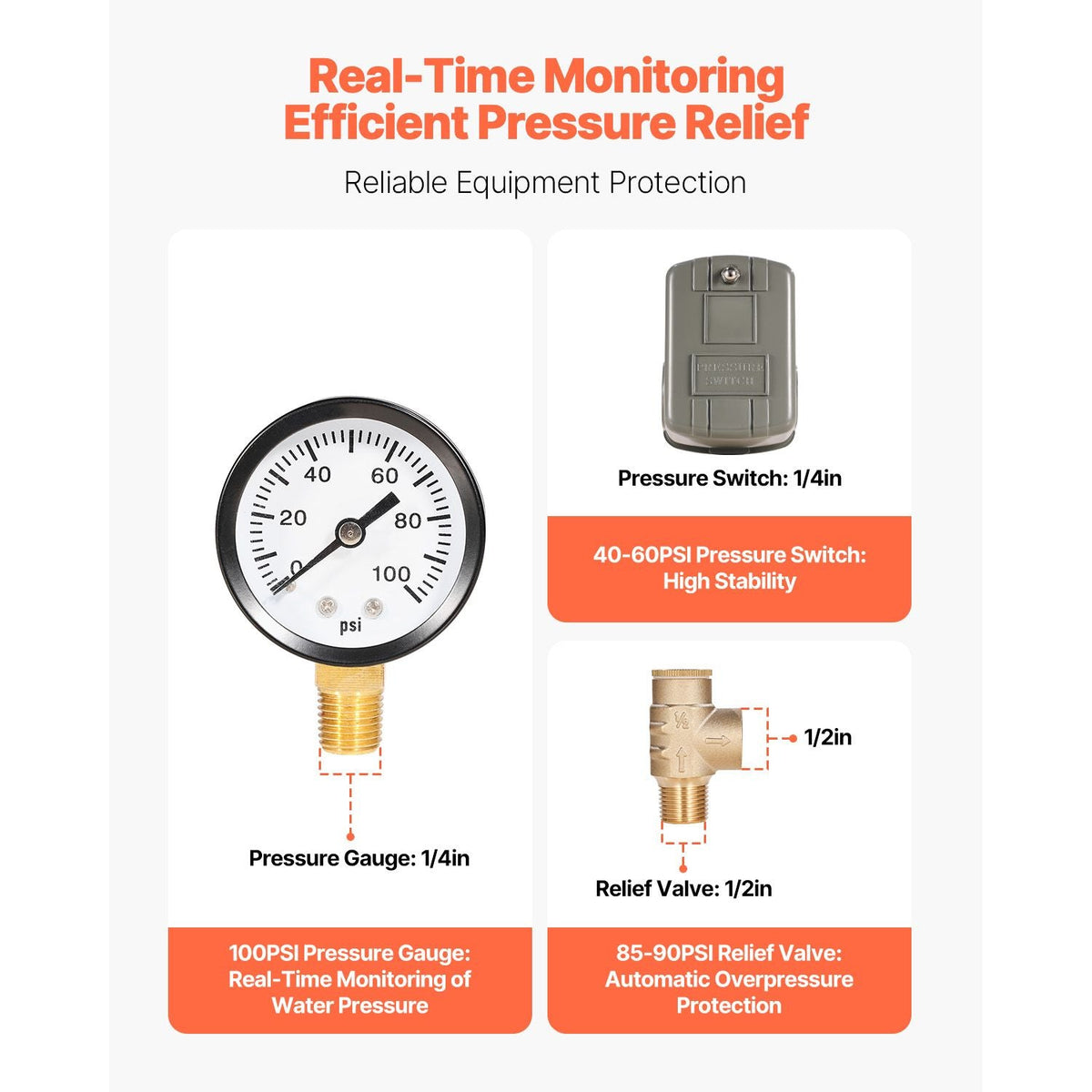 1" x 11" Well Pressure Tank Tee Kit, with 40/60PSI Switch, 7-Pieces Pure Brass Pressure Tank Installation Kit for Water Well, Fit Most Tanks with Diameters up to 16 Inches