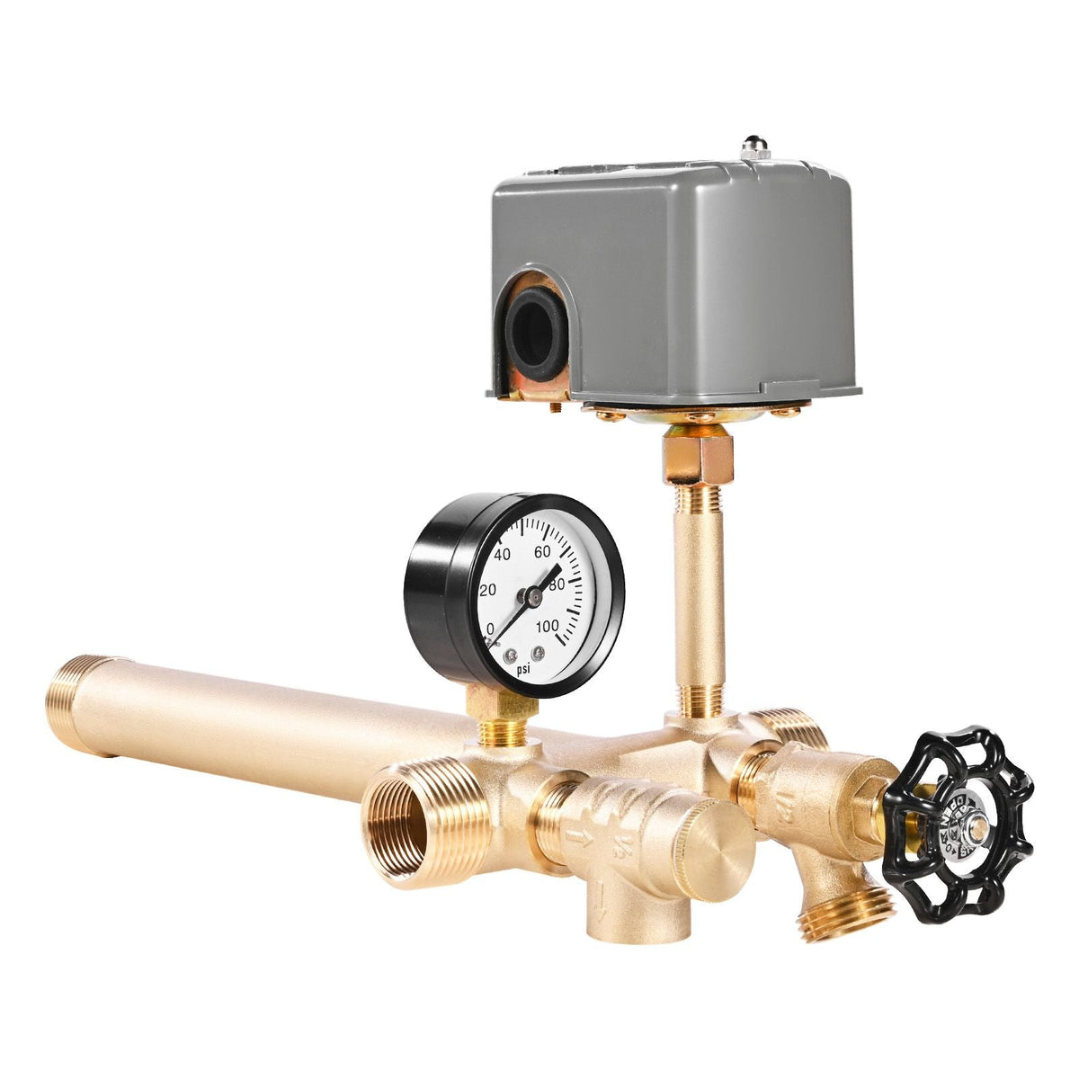 1" x 11" Well Pressure Tank Tee Kit, with 40/60PSI Switch, 7-Pieces Pure Brass Pressure Tank Installation Kit for Water Well, Fit Most Tanks with Diameters up to 16 Inches
