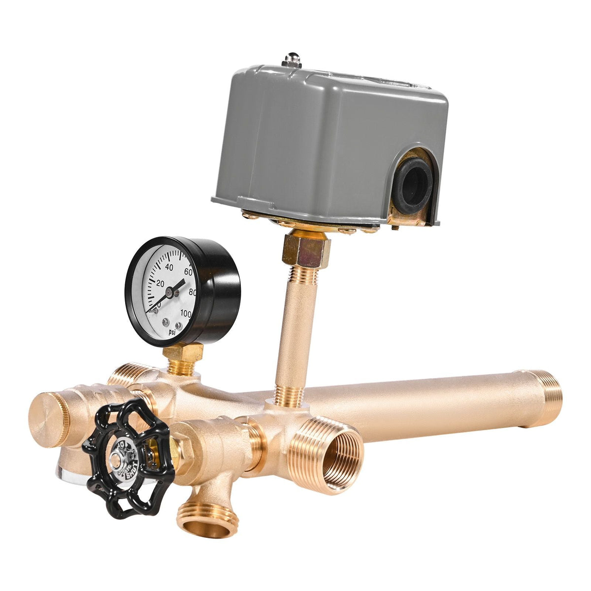 1" x 11" Well Pressure Tank Tee Kit, with 40/60PSI Switch, 7-Pieces Pure Brass Pressure Tank Installation Kit for Water Well, Fit Most Tanks with Diameters up to 16 Inches