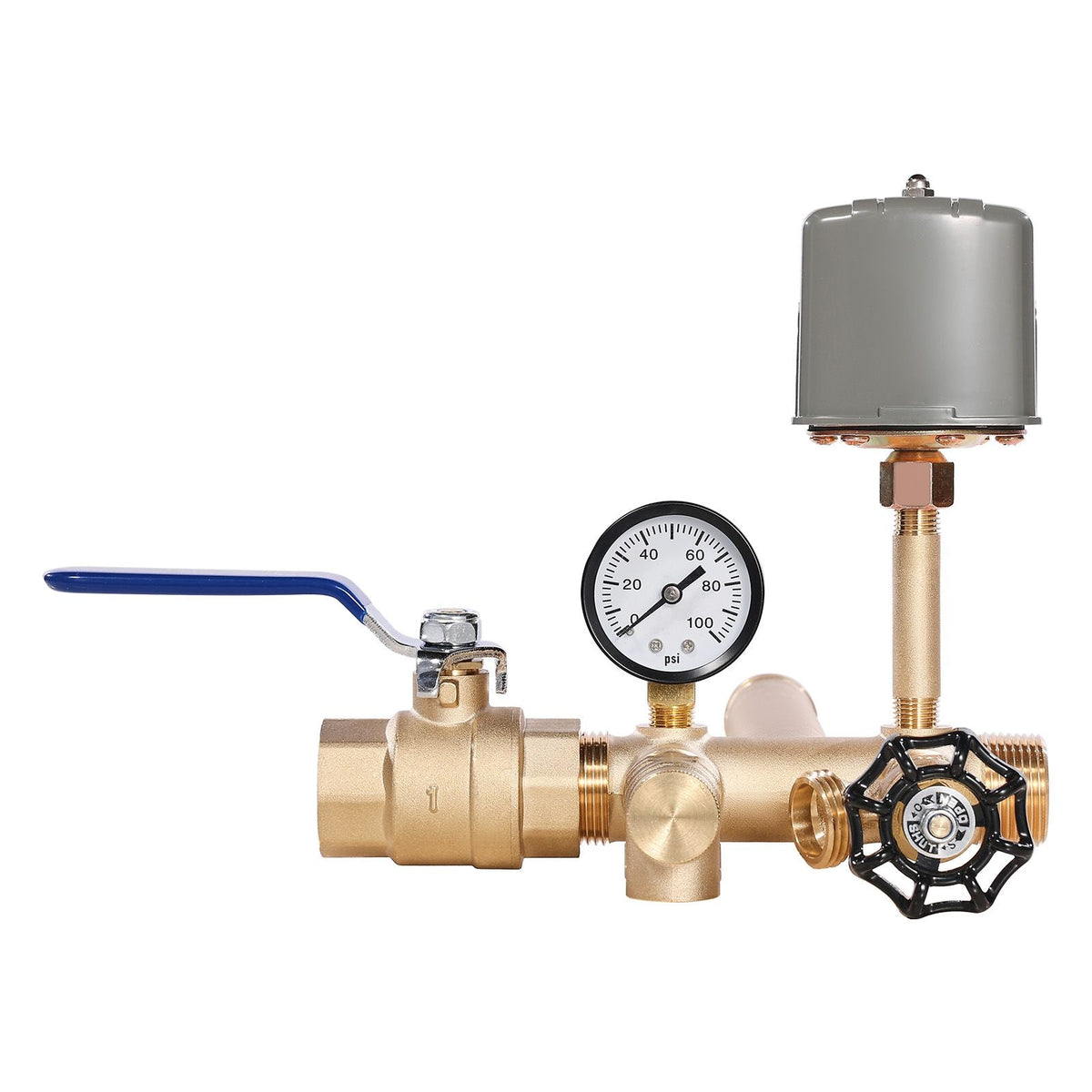 1" x 11" Well Pressure Tank Tee Kit, with 40/60PSI Switch, 8-Pieces Pure Brass Pressure Tank Installation Kit for Water Well, 1 in Gate Valve Included, Fit Most tanks with Diameter up to 16 in
