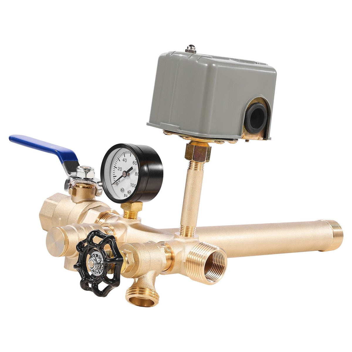 1" x 11" Well Pressure Tank Tee Kit, with 40/60PSI Switch, 8-Pieces Pure Brass Pressure Tank Installation Kit for Water Well, 1 in Gate Valve Included, Fit Most tanks with Diameter up to 16 in