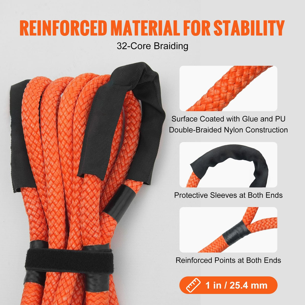 1" x 20' Kinetic Recovery Tow Rope 38,000 lbs, Heavy-Duty Off Road Snatch Strap, Extreme Duty 30% Elasticity Energy Snatch Strap for Jeep Car Truck ATV UTV SUV Tractor