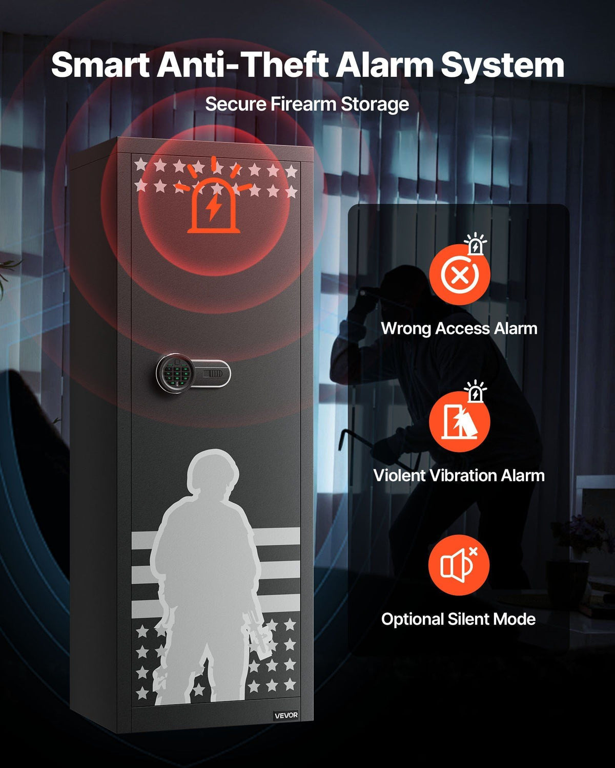 10-12 Gun Safe, Long Gun Cabinet for Rifles and Pistols, Quick Access Rifle Safe with 4 Pistol Pockets and 3 Adjustable Racks, Large Digital Cabinet with Key and Password Lock