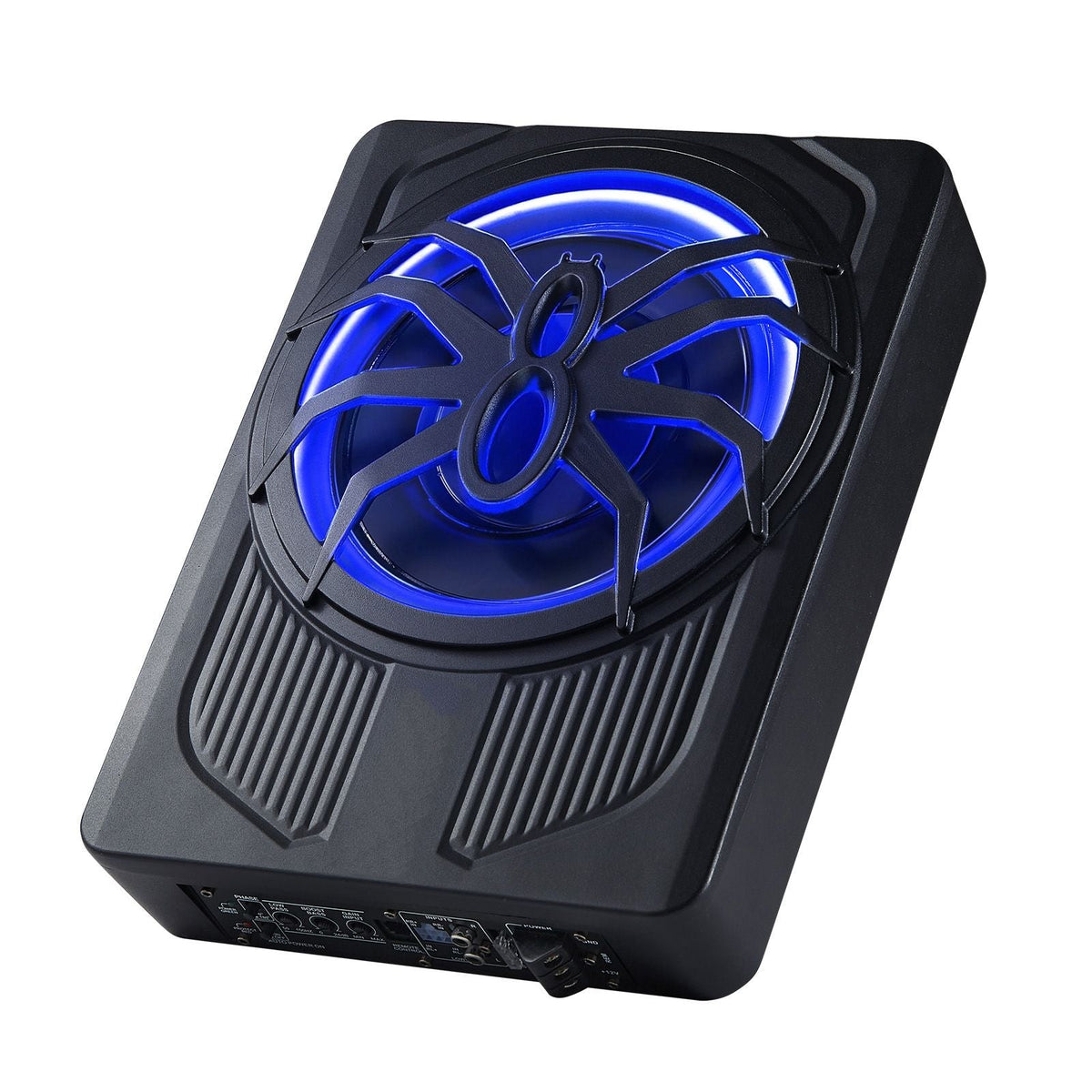 10" 440W Underseat Car Subwoofer, Slim Powered Car Subwoofers with Blue Ambient Light, Low Profile Audio Sub Under the Seat with Built-in Amplifier, Remote Controller for SUVs, Car, Truck, RV