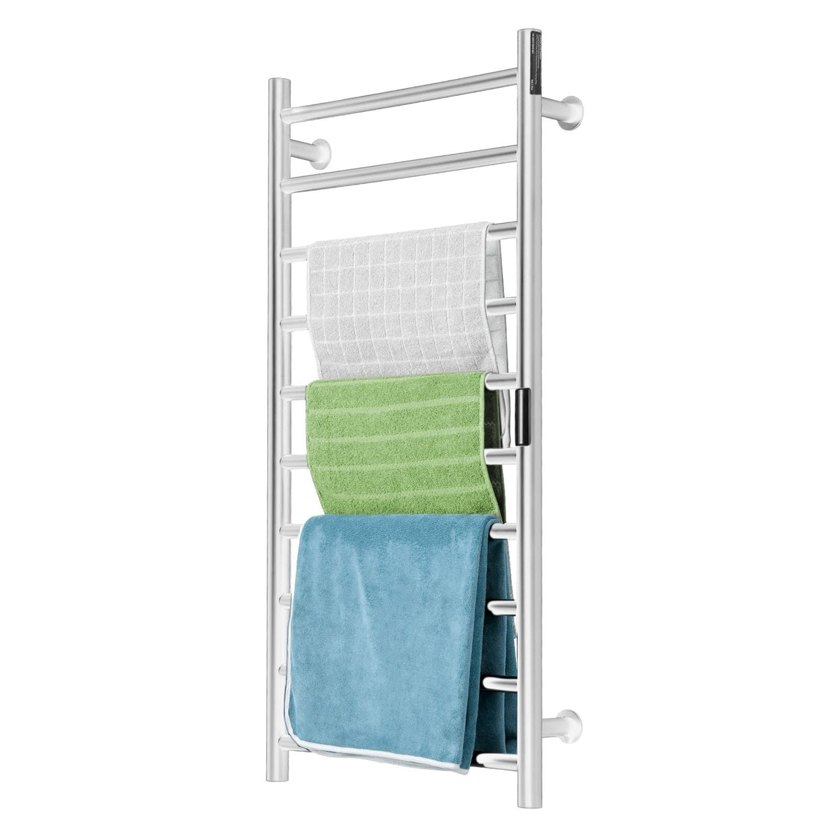 10 Bars Towel Warmer Rack, Wall Mounted Heated Towel Rack for Bathroom, IPX5 Waterpoof Towel Heater Rack with Timer & LED Display Screen, 5 Levels Adjustable Temperature Towel Heater, Silver