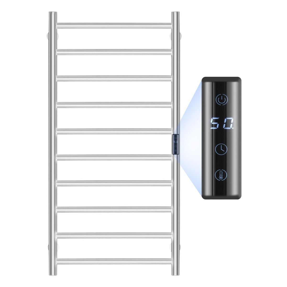10 Bars Towel Warmer Rack, Wall Mounted Heated Towel Rack for Bathroom, IPX5 Waterpoof Towel Heater Rack with Timer & LED Display Screen, 5 Levels Adjustable Temperature Towel Heater, Silver