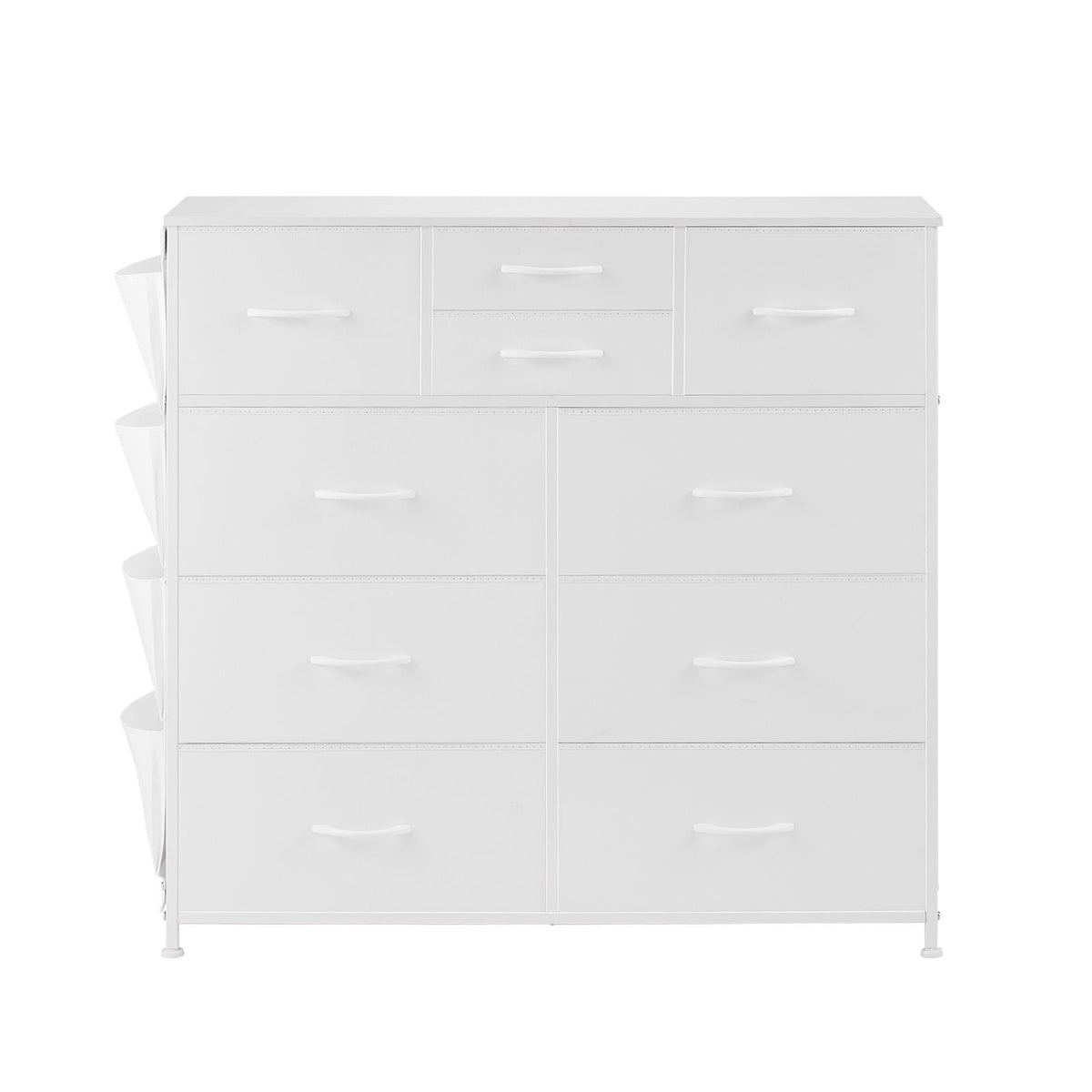 10 Drawer Dresser, Fabric Drawer Dresser with Fabric Bins, Closet Storage Drawers with Easy Pull Handle and Sturdy Steel Frame, Fabric Storage Tower for Bedroom, Hallway, Closet, Nursery, White