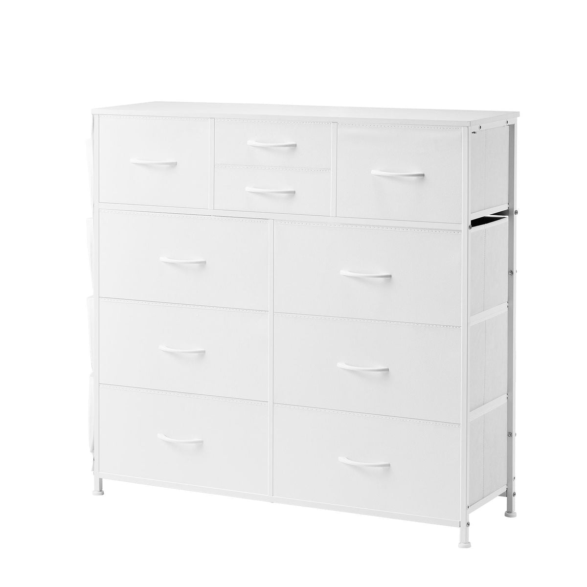 10 Drawer Dresser, Fabric Drawer Dresser with Fabric Bins, Closet Storage Drawers with Easy Pull Handle and Sturdy Steel Frame, Fabric Storage Tower for Bedroom, Hallway, Closet, Nursery, White