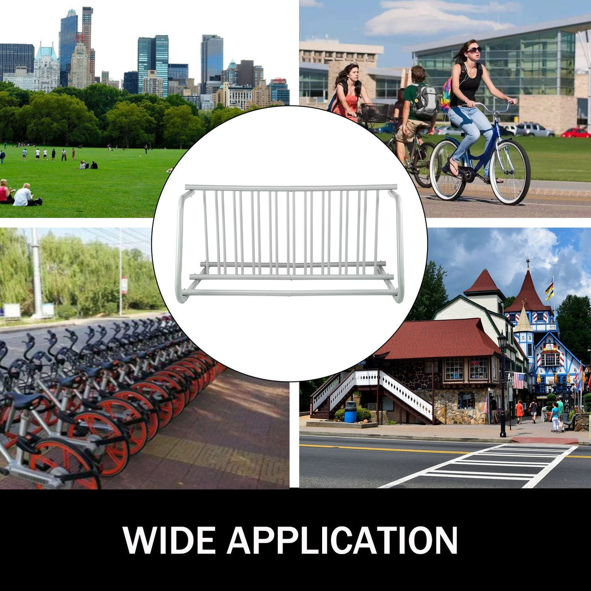 10 Holders Floor Bike Rack, 59\" Length All-Steel Grid Bike Rack, 10-Bike Capacity Dual-Side Storage Stand for Garages Streets Yards Bike Events