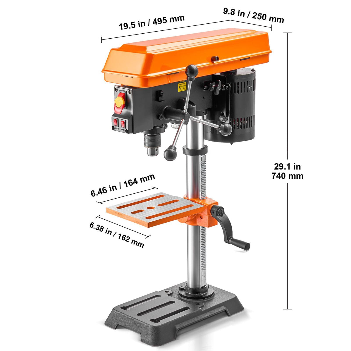 10 in Benchtop Drill Press, 6.2A Induction Motor, Tabletop Drilling Machine with 650 / 1050 / 1800 / 2350 / 3100 RPM Adjustable Speed, 0-45° Tilting Worktable, LED Work Light, for Wood Metal