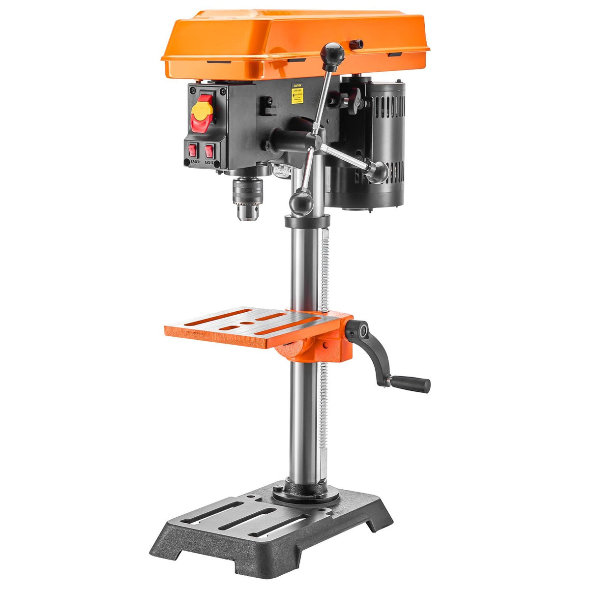 10 in Benchtop Drill Press, 6.2A Induction Motor, Tabletop Drilling Machine with 650 / 1050 / 1800 / 2350 / 3100 RPM Adjustable Speed, 0-45° Tilting Worktable, LED Work Light, for Wood Metal