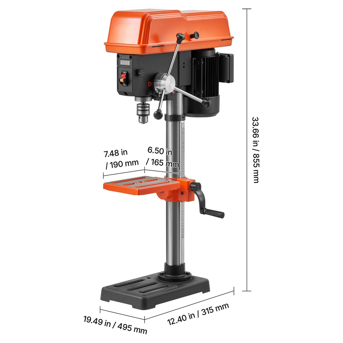 10-Inch Benchtop Drill Press, 5 Amp, 0.8 HP 600W Bench Drill Press, 530-3140 RPM Variable Speed, 0-45° Tilting Worktable, with Laser and LED Work Light, Tabletop Drilling Machine, for Wood Metal