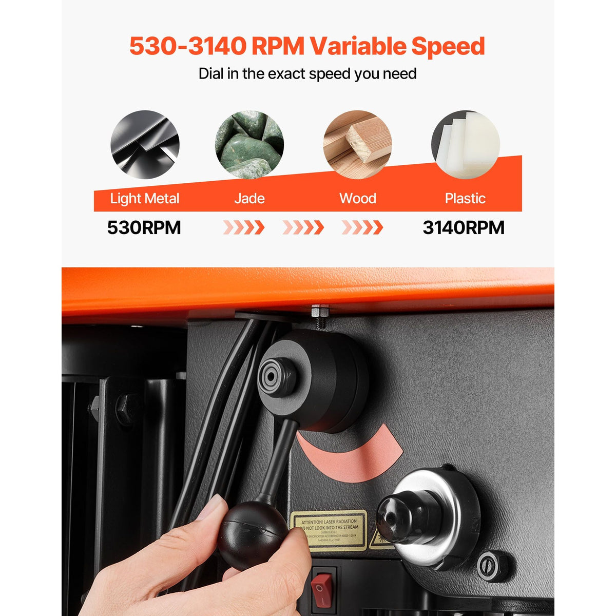 10-Inch Benchtop Drill Press, 5 Amp, 0.8 HP 600W Bench Drill Press, 530-3140 RPM Variable Speed, 0-45° Tilting Worktable, with Laser and LED Work Light, Tabletop Drilling Machine, for Wood Metal