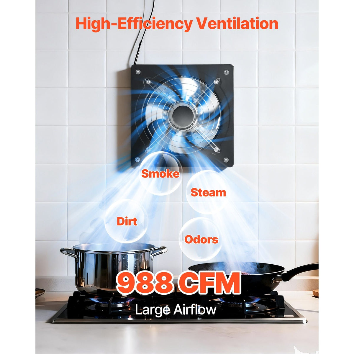 10 Inch Exhaust Fan, 988 CFM High Velocity Wall Mount Vent Fan with On/Off Control, Low Consumption, Portable Ventilation Extractor for Attic,Garage,Basement,Workshop,Kitchen, Chicken Coop,Black