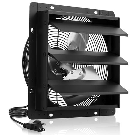 10 inch Shutter Exhaust Fan, Wall Mounted Attic Vent Fan with Smart Programming Variable Speed Temperature Control, 1000 CFM,EC Motor,Timer, for Shed,Garage,Greenhouse Ventilation Cooling,Black