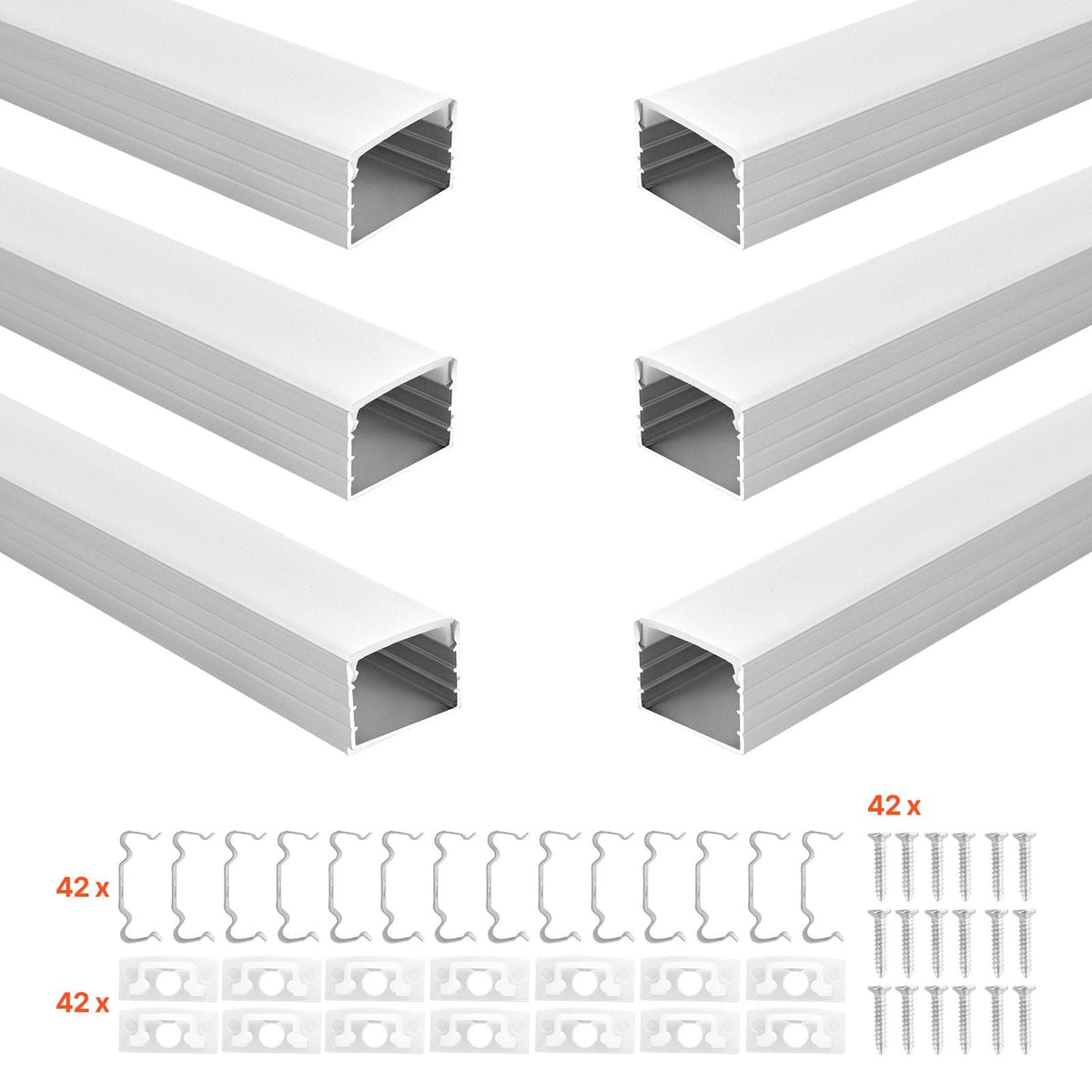 10-Pack 6.6 ft/2M Plus-Size U Shape LED Aluminum Channel, with Milky Cover, End Caps and Mounting Clips, Aluminum Profile for LED Strip Light, Easy Installation, for Under Cabinet Ceiling Coves
