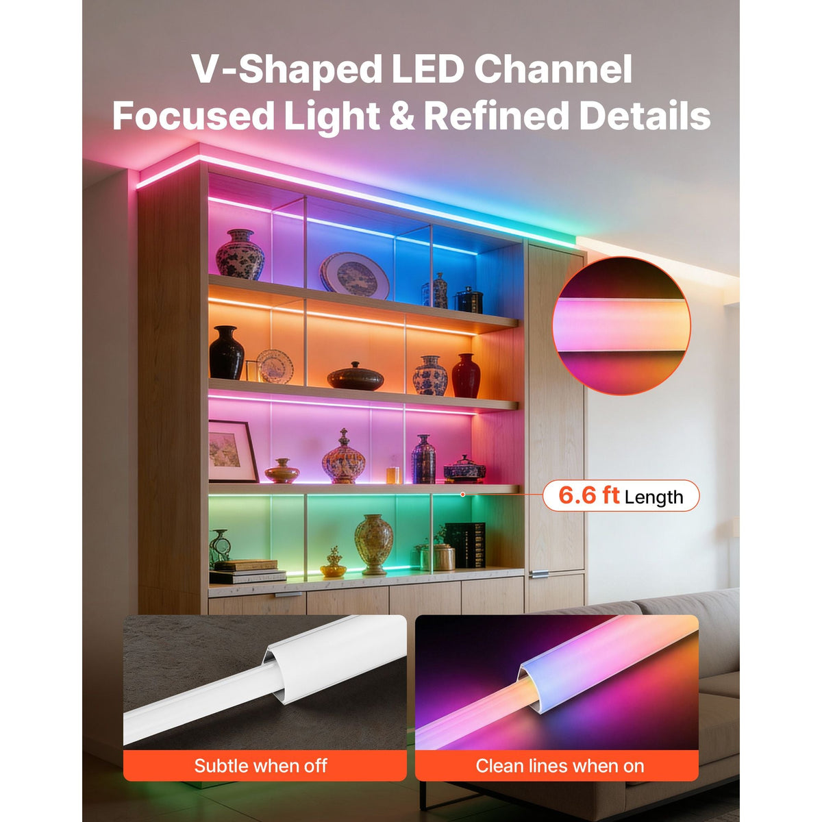 10-Pack 6.6 ft/2M V Shape LED Aluminum Channel, with Milky Cover, End Caps and Mounting Clips, Aluminum Profile for LED Strip Light Installations, Easy Installation, for Under Cabinet Counter