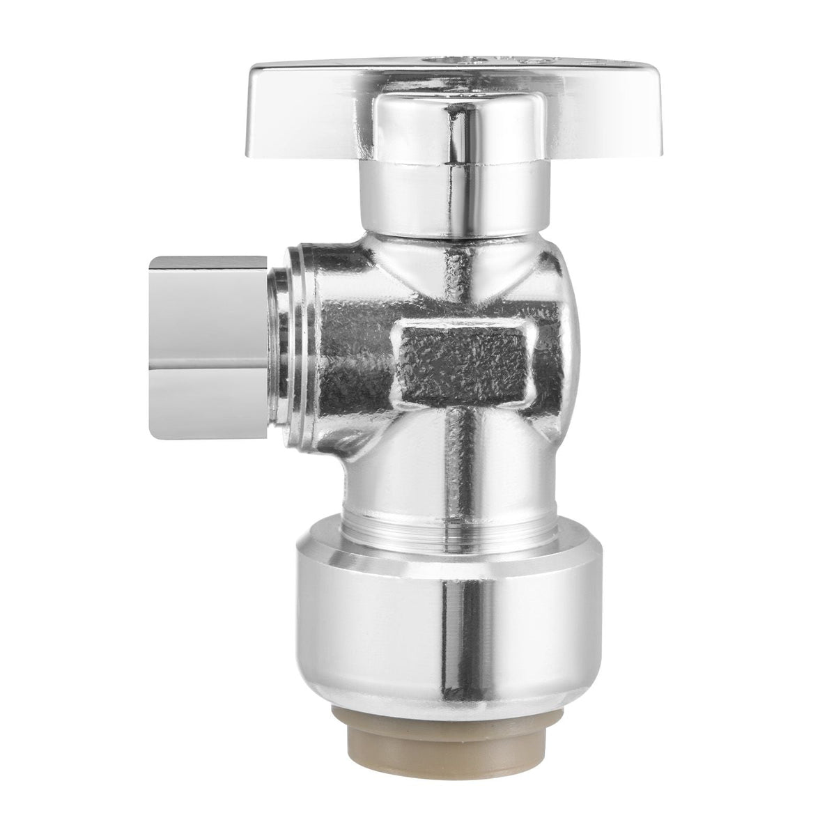 10 Pack Angle Stop Valve, Push-to-Connect Water Shut Off Valve 1/2" PTC x 3/8" OD Compression, 1/4 Turn Chrome Plated Brass Shutoff Valves for Copper, CPVC, PE-RT, PEX Pipe