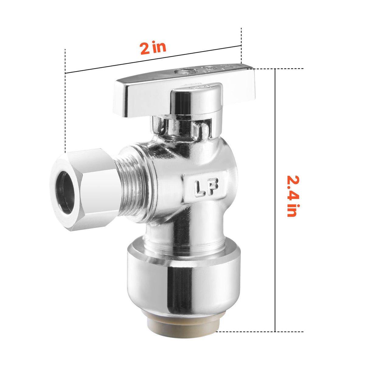 10 Pack Angle Stop Valve, Push-to-Connect Water Shut Off Valve 1/2" PTC x 3/8" OD Compression, 1/4 Turn Chrome Plated Brass Shutoff Valves for Copper, CPVC, PE-RT, PEX Pipe