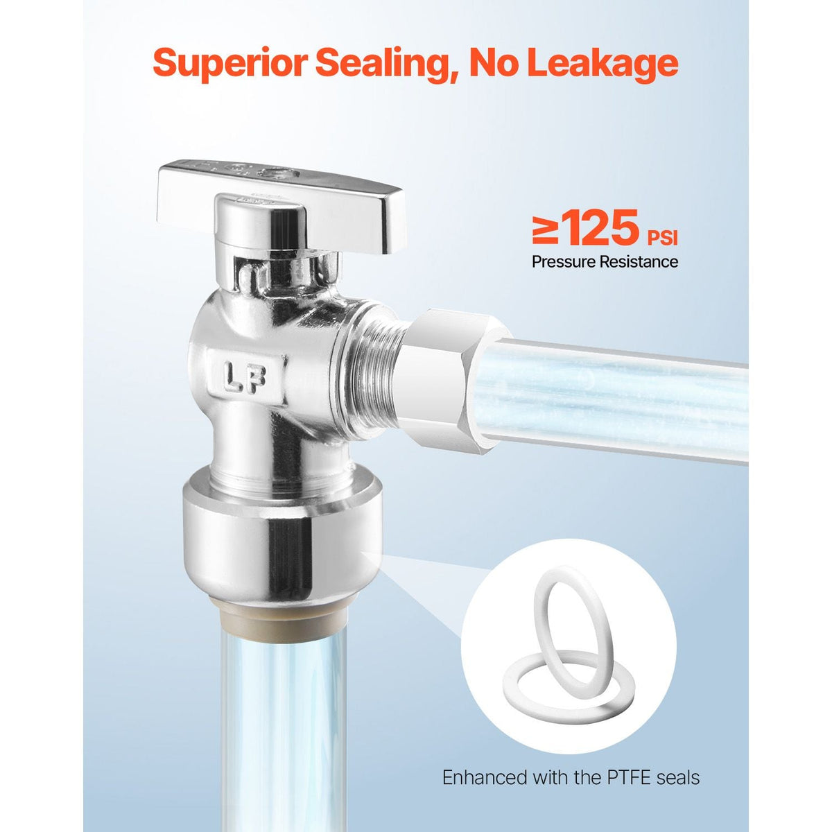 10 Pack Angle Stop Valve, Push-to-Connect Water Shut Off Valve 1/2" PTC x 3/8" OD Compression, 1/4 Turn Chrome Plated Brass Shutoff Valves for Copper, CPVC, PE-RT, PEX Pipe
