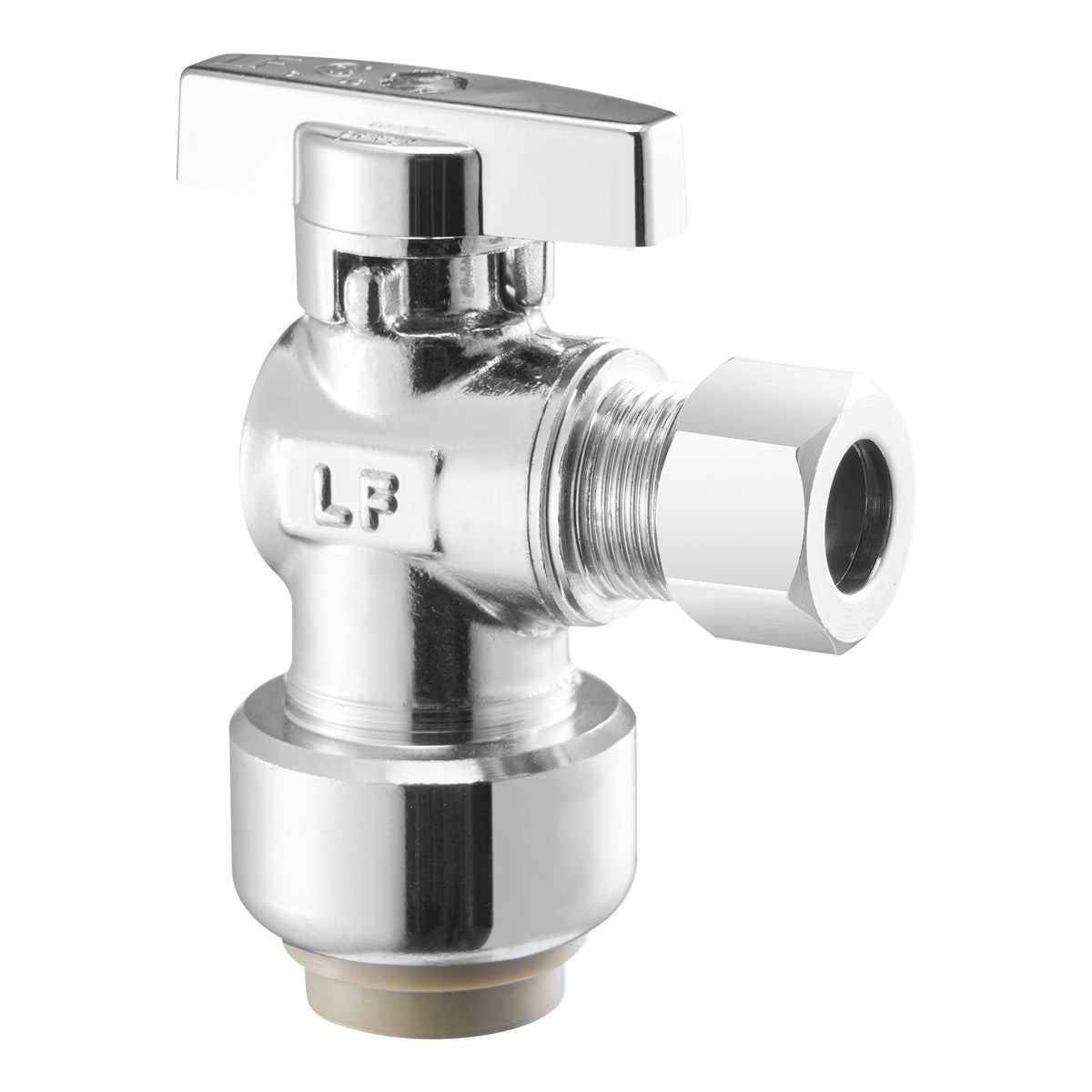 10 Pack Angle Stop Valve, Push-to-Connect Water Shut Off Valve 1/2" PTC x 3/8" OD Compression, 1/4 Turn Chrome Plated Brass Shutoff Valves for Copper, CPVC, PE-RT, PEX Pipe