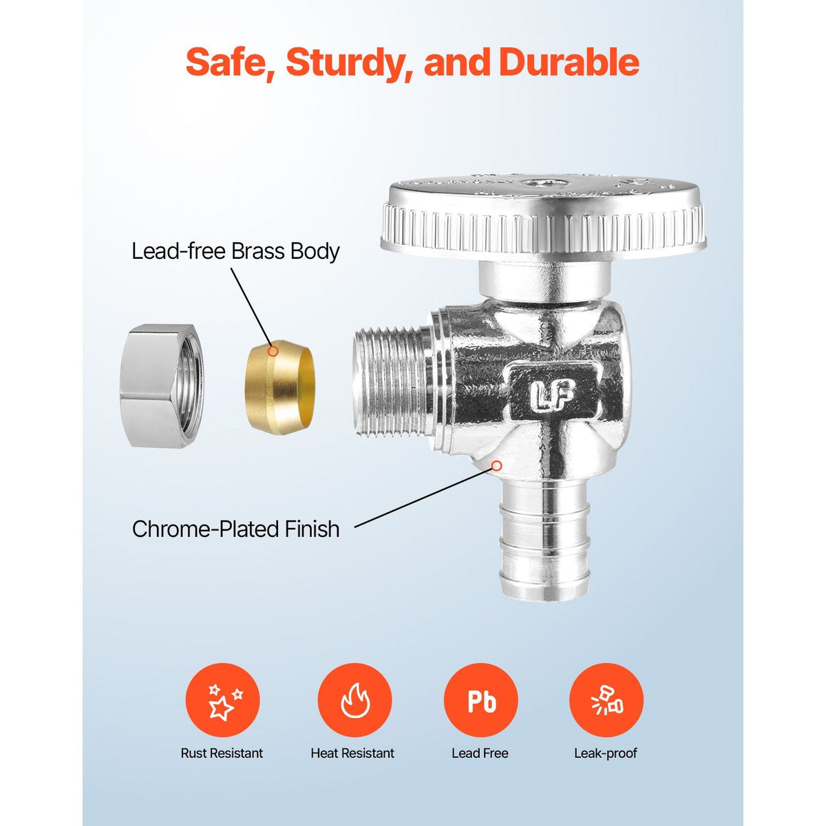10 Pack Angle Stop Valve, Water Shut Off Valve 1/2" PEX x 3/8" OD Compression, 1/4 Turn Chrome Plated Brass Shutoff Valves for Bathroom Kitchen Toilet Shower Plumbing
