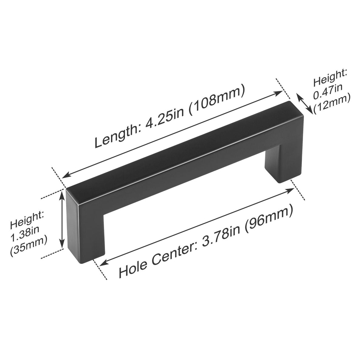 10 Pack Cabinet Pulls, 3.86in / 96mm Center to Center Slim Square Kitchen Cabinet Drawer, Stainless Steel Modern Kitchen Cupboard Door Handles for Kitchen Bathroom Bar Hardware Matte Black