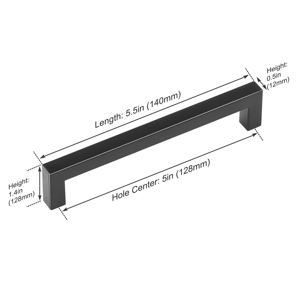 10 Pack Cabinet Pulls, 5.03in / 128mm Center to Center Slim Square Kitchen Cabinet Drawer, Stainless Steel Modern Kitchen Cupboard Door Handles for Kitchen Bathroom Bar Hardware Matte Black