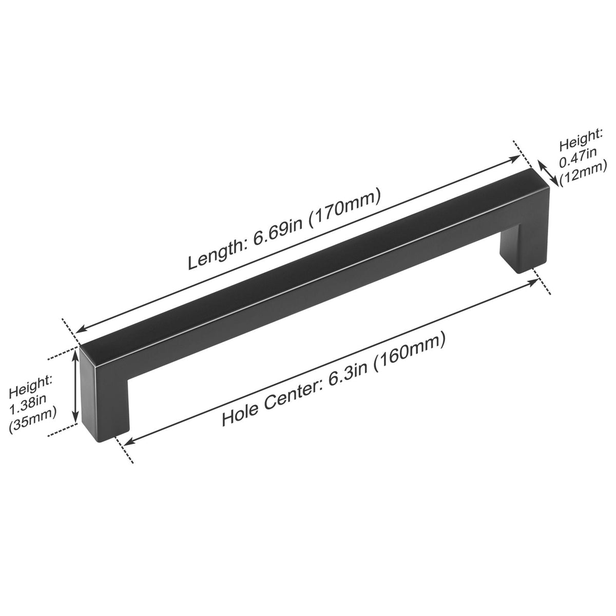 10 Pack Cabinet Pulls, 6.3in / 160mm Center to Center Slim Square Kitchen Cabinet Drawer, Stainless Steel Modern Kitchen Cupboard Door Handles for Kitchen Bathroom Bar Hardware Matte Black