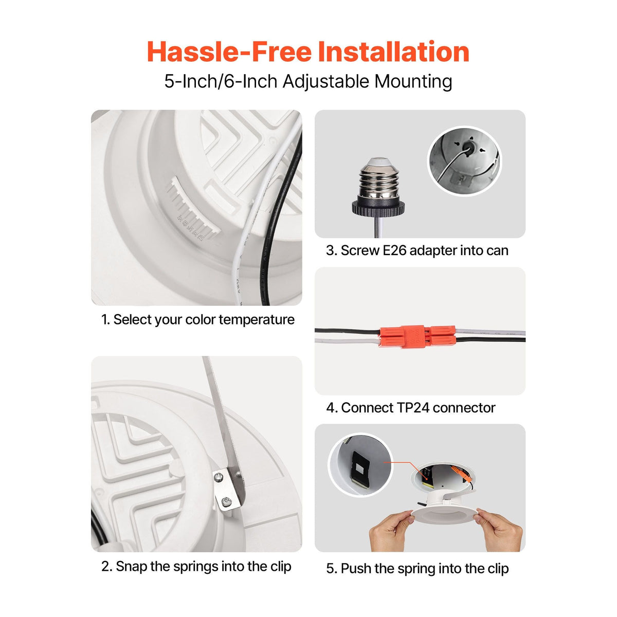 10 Pack LED Recessed Lighting, 4 Inches, Retrofit Can Lights, 750 LM 9W 120V, Selectable 5CCT 2700K/3000K/3500K/4000K/5000K, 10% to 100% Dimmable, Compatible with E26 Base and TP24 Connector