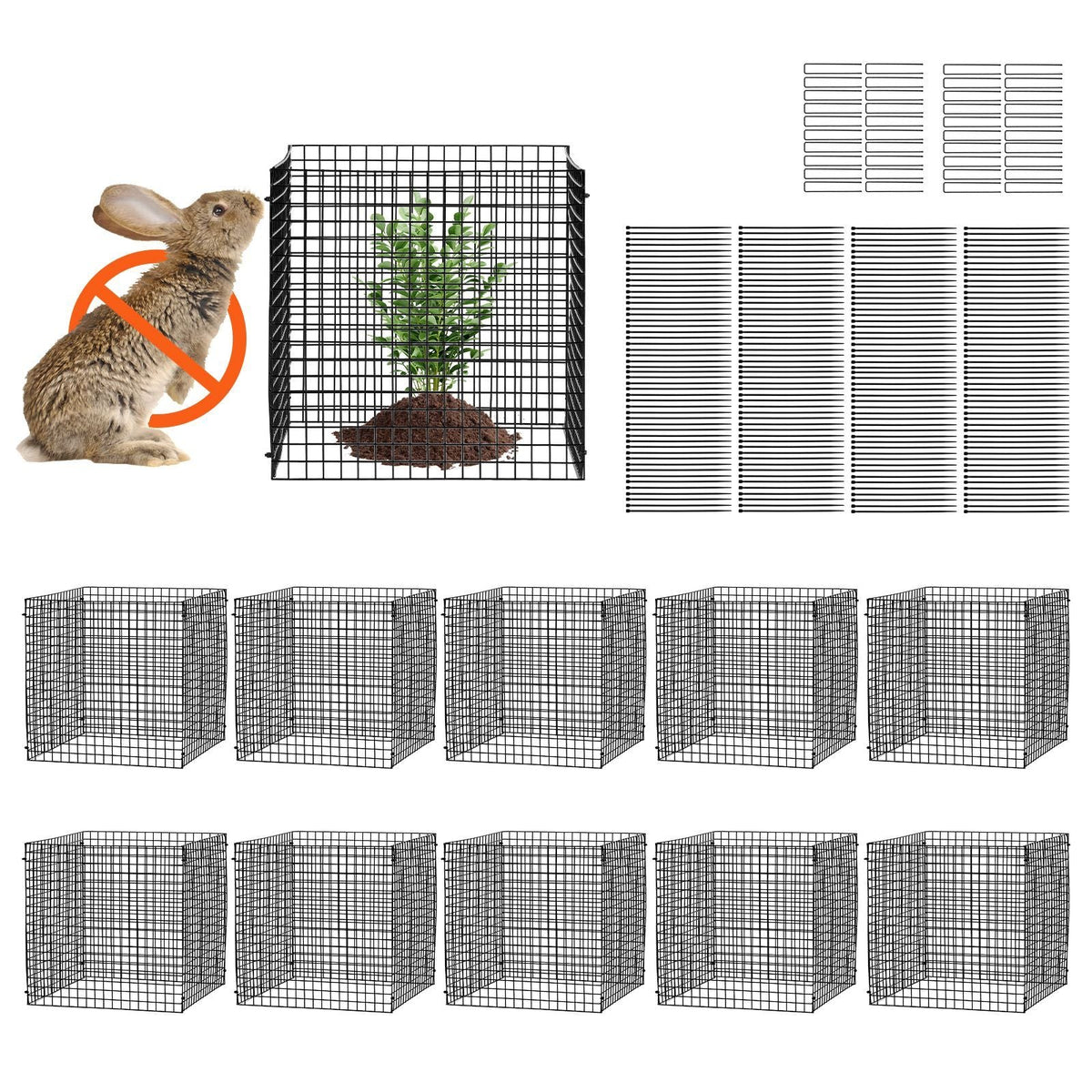 10 Pack Plant Protector from Animals, 12'' x 12'' Chicken Wire Plant Protector, Plant Cages for Outdoor Plants, Flowers & Vegetables, Keeps Bunny Chicken Squirrels Out, 40pcs Metal Mesh