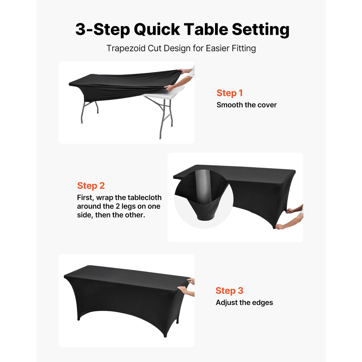 10 Pack Table Cloth for 6FT Rectangular Fitted Events, Wrinkle-Resistant Stretch Black Table Covers, Washable Spandex Tablecloth Protector, for Party, Wedding, Cocktail, Banquet, Festival