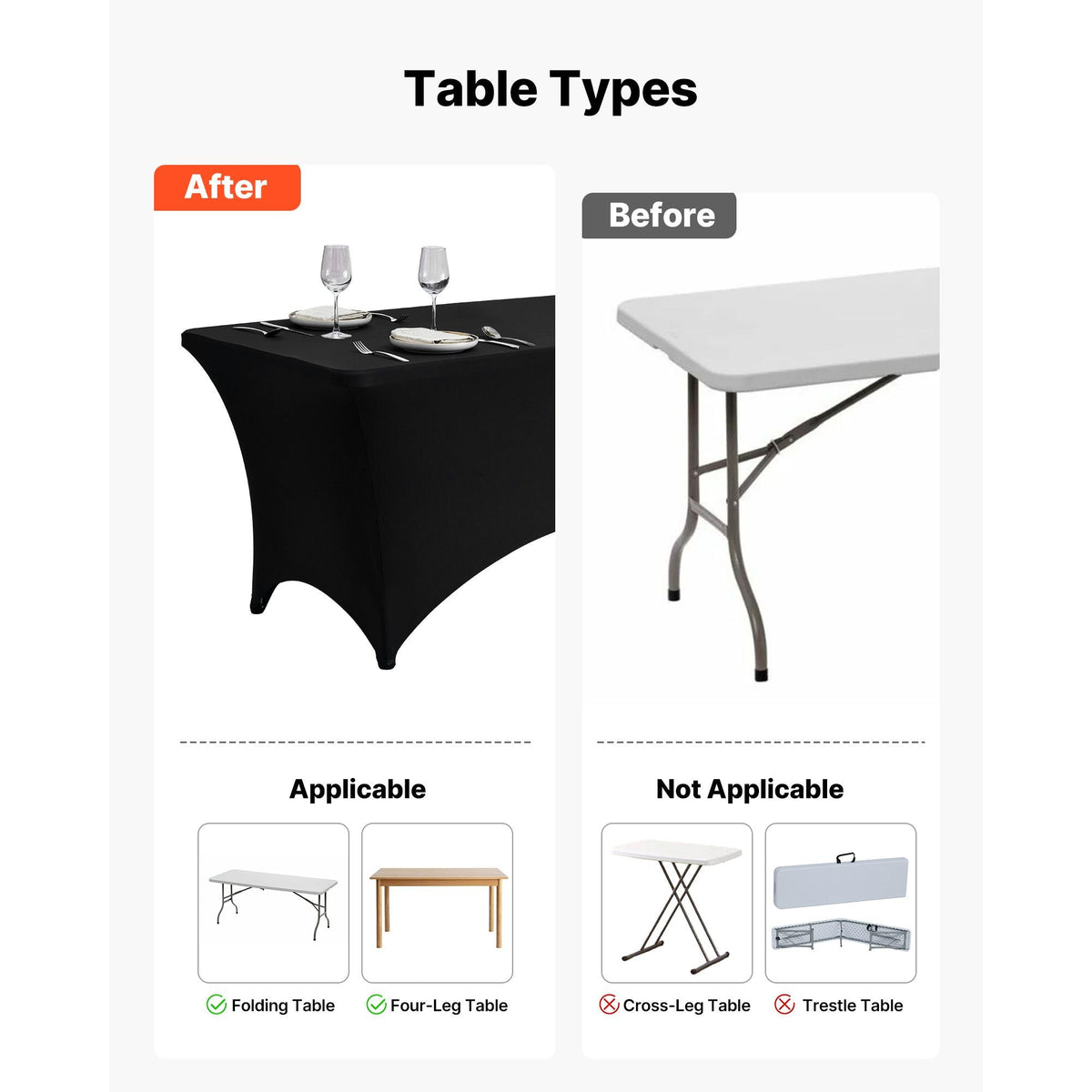 10 Pack Table Cloth for 6FT Rectangular Fitted Events, Wrinkle-Resistant Stretch Black Table Covers, Washable Spandex Tablecloth Protector, for Party, Wedding, Cocktail, Banquet, Festival