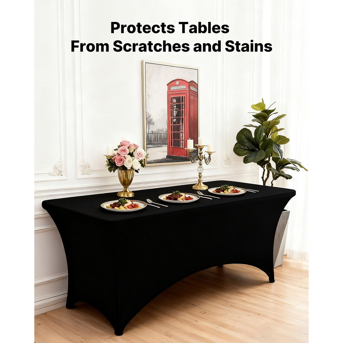 10 Pack Table Cloth for 6FT Rectangular Fitted Events, Wrinkle-Resistant Stretch Black Table Covers, Washable Spandex Tablecloth Protector, for Party, Wedding, Cocktail, Banquet, Festival