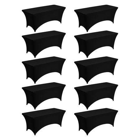 10 Pack Table Cloth for 6FT Rectangular Fitted Events, Wrinkle-Resistant Stretch Black Table Covers, Washable Spandex Tablecloth Protector, for Party, Wedding, Cocktail, Banquet, Festival