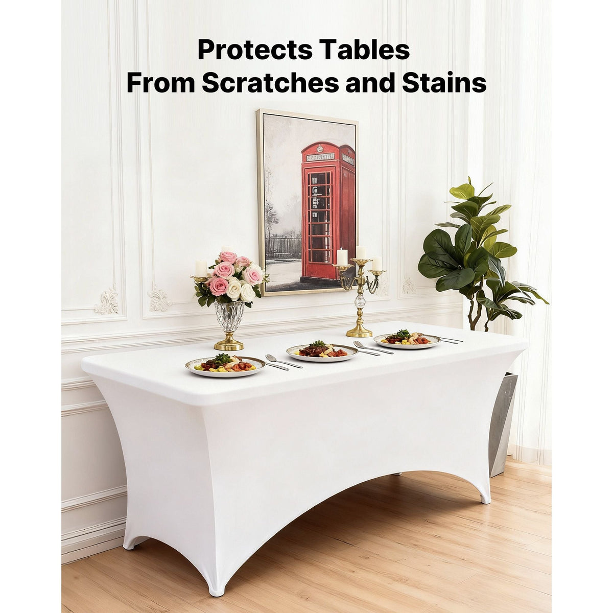 10 Pack Table Cloth for 6FT Rectangular Fitted Events, Wrinkle-Resistant Stretch White Table Covers, Washable Spandex Tablecloth Protector, for Party, Wedding, Cocktail, Banquet, Festival