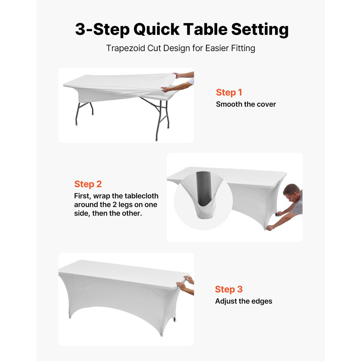 10 Pack Table Cloth for 6FT Rectangular Fitted Events, Wrinkle-Resistant Stretch White Table Covers, Washable Spandex Tablecloth Protector, for Party, Wedding, Cocktail, Banquet, Festival