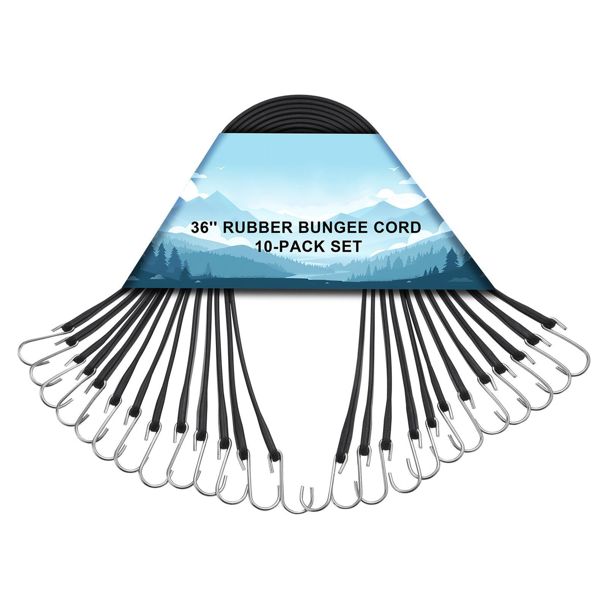 10 Piece Flat Bungee Cord, 20 mm Heavy Duty Bungee Straps with Steel S-Hooks, 36" Elastic Bungee Rope for Cargo, Tarps, Trucks and Tent, Black