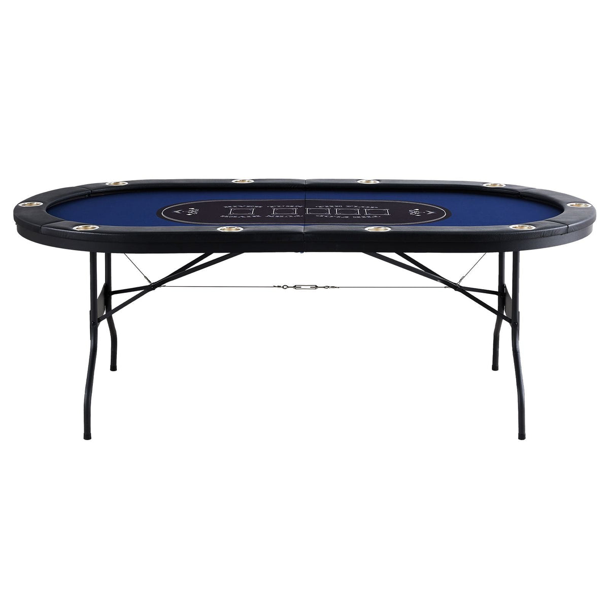 10 Player Foldable Poker Table, Blackjack Texas Holdem Poker Table with Padded Rails and Stainless Steel Cup Holders, Portable Folding Card Board Game Table, 84" Oval Casino Leisure Table