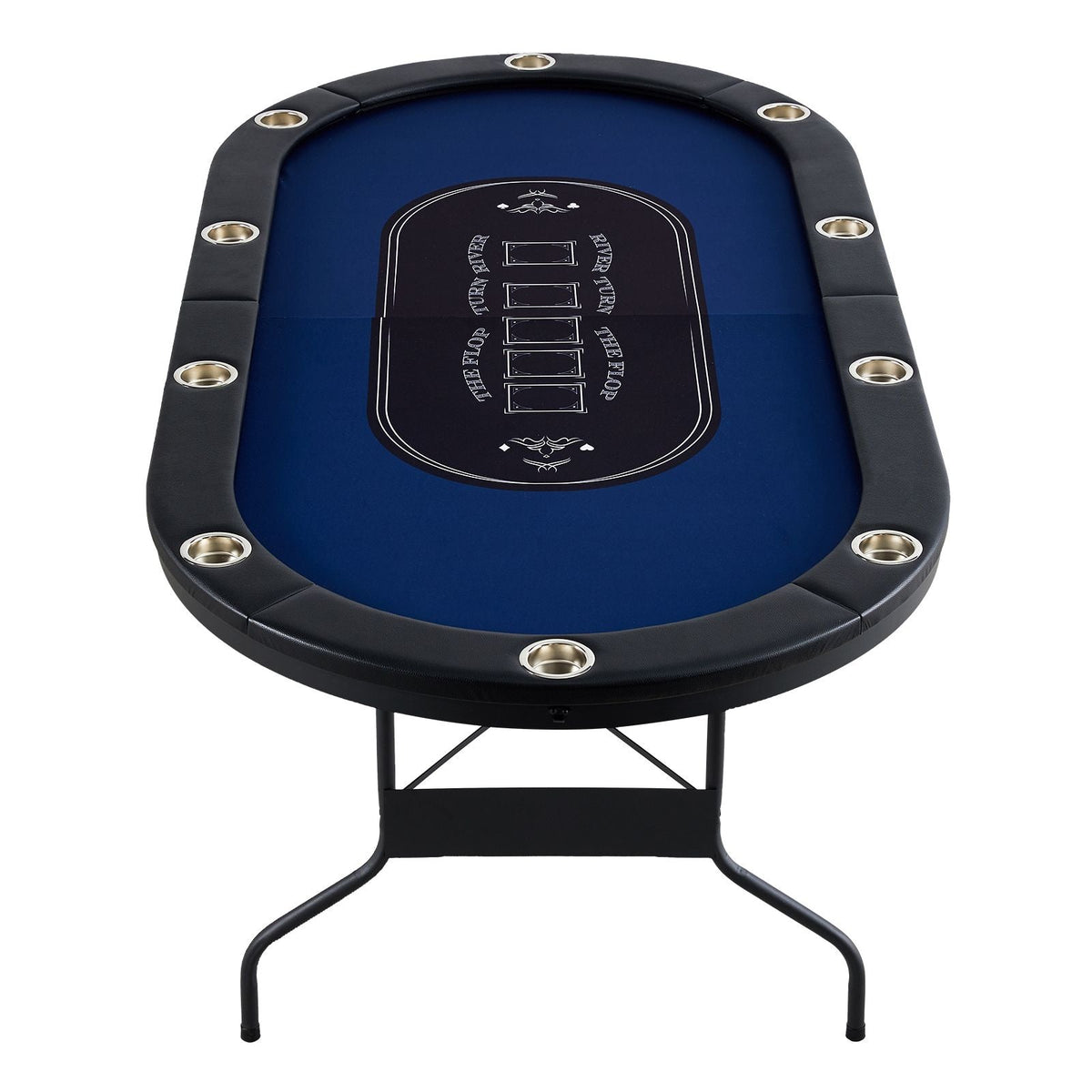 10 Player Foldable Poker Table, Blackjack Texas Holdem Poker Table with Padded Rails and Stainless Steel Cup Holders, Portable Folding Card Board Game Table, 84" Oval Casino Leisure Table