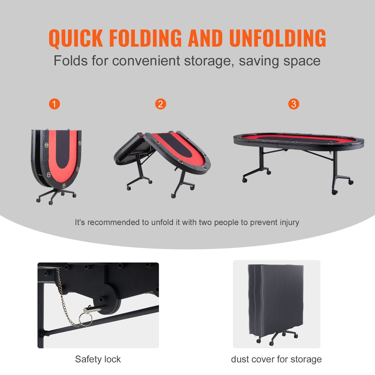 10 Player Foldable Poker Table, Blackjack Texas Holdem Poker Table with Padded Rails and Stainless Steel Cup Holders, Portable Folding Card Board Game Table, 90" Oval Casino Leisure Table