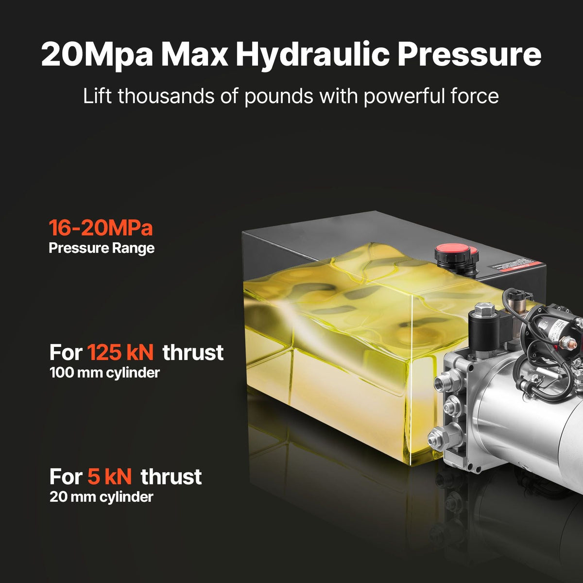10 Quart Hydraulic Power Unit, Single Acting Dump Trailer Pump, 3200 PSI Max Relief Pressure & 0.91 GPM Flow Rate, DC 12V Hydraulic Pump with Metal Reservoir for Dump Trailer Car Lifting