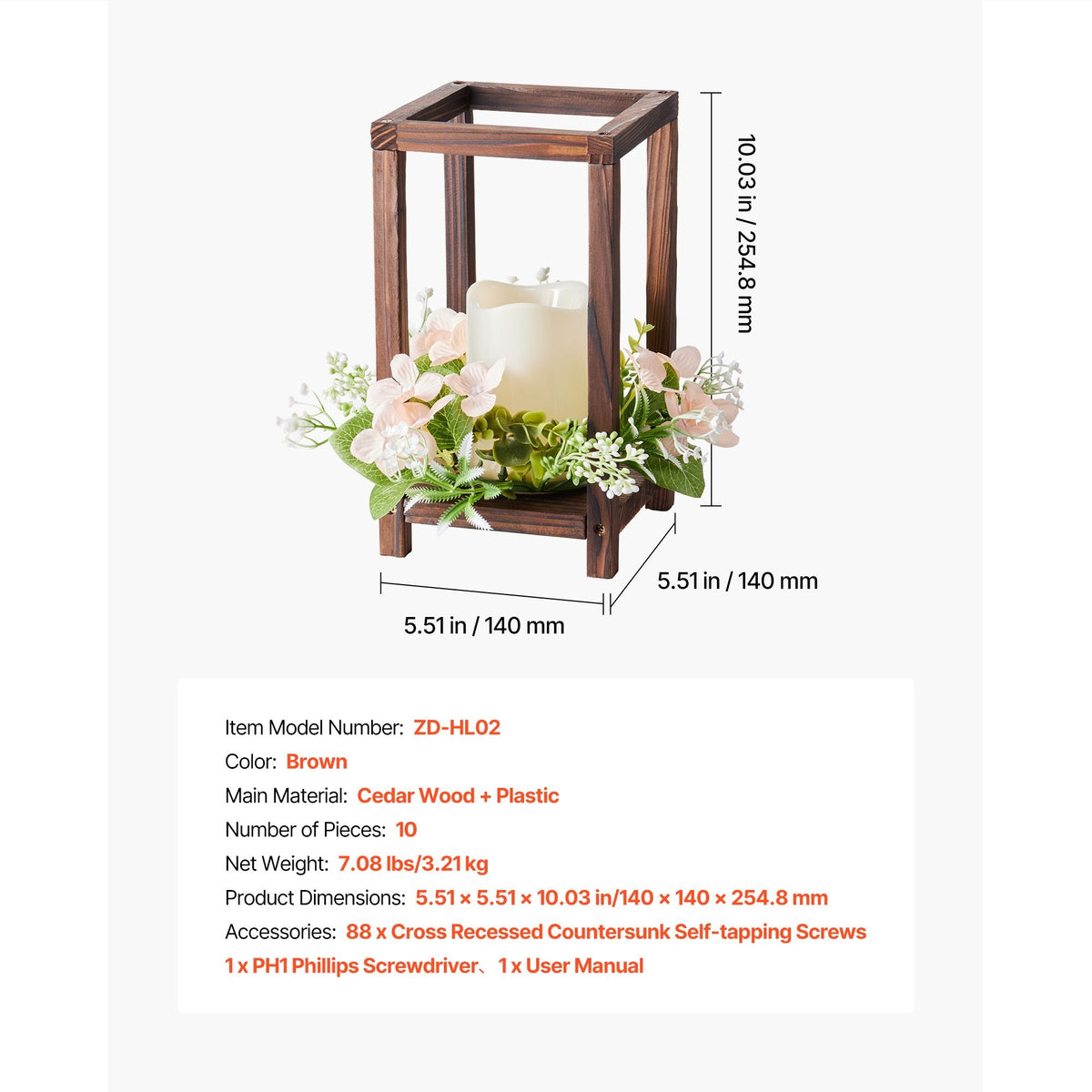 10 Set/30 Pcs Wooden Wedding Lantern Centerpiece, Includes 10 Wooden Lantern Candle Holder 10 Flameless LED Candle 10 Champagne Flower Wreath for Wedding Table Party Farmhouse Decor, Brown