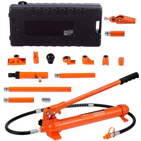 10 Ton Porta Power Kit, Hydraulic Ram with Pump, Car Jack with 4.6 ft/1.4 m Oil Hose, Bent Frame Repair Tool with Storage Case for Automotive, Garage, Heavy Equipment, Mechanic (22046 LBS)